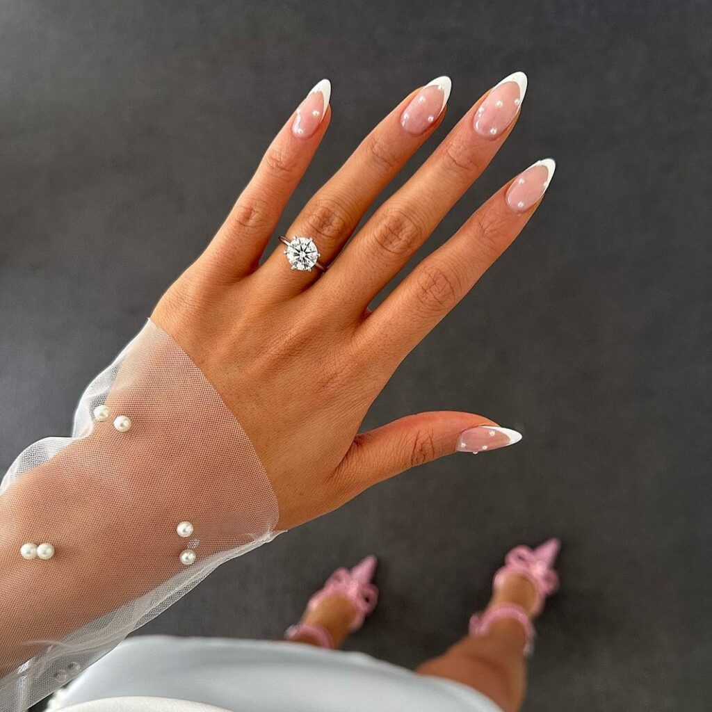 22 Latest Engagement Nail Designs To Try In 2024! 12 White French Nail With Bubbles