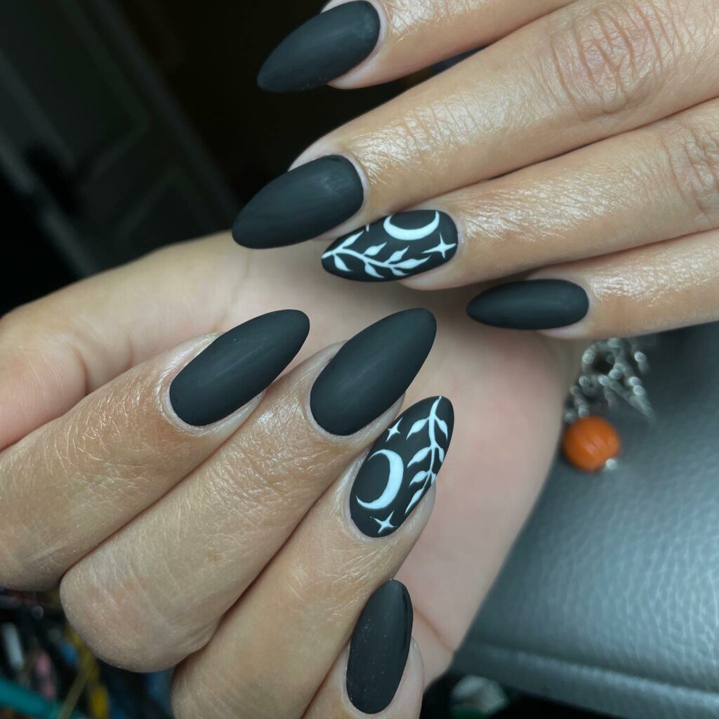 35 Latest Black Matte Nail Designs To Try In 2024! 14 Matte Black Celestial Nail Art