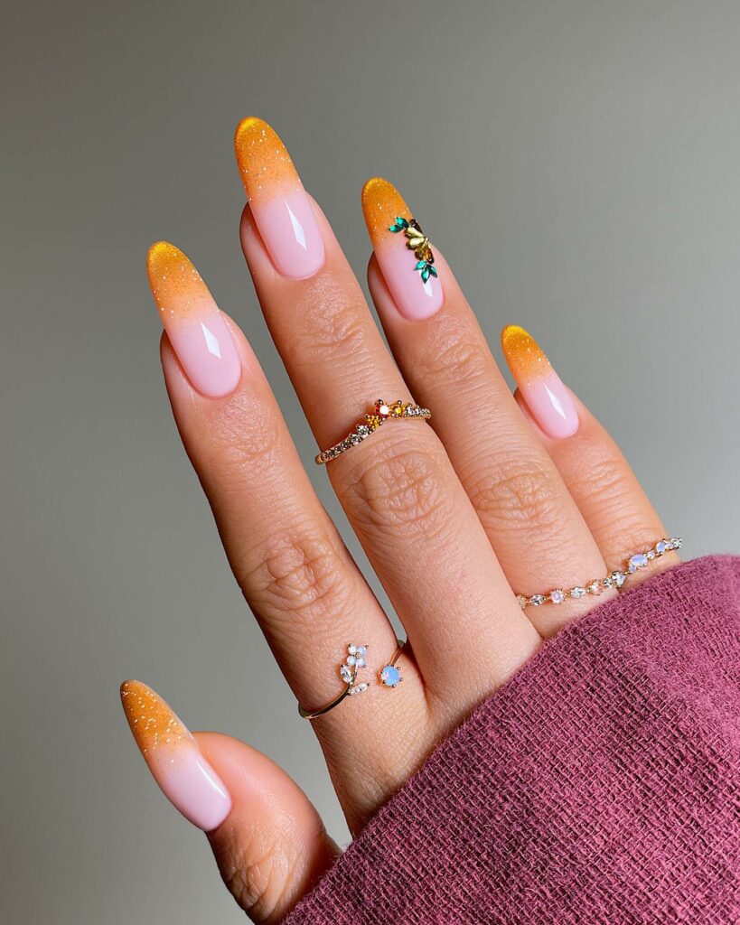 20 Latest Pink And Yellow Nail Ideas To Try In 2024! 30 Pink And Yellow Ombre Almond Nails With Glitter