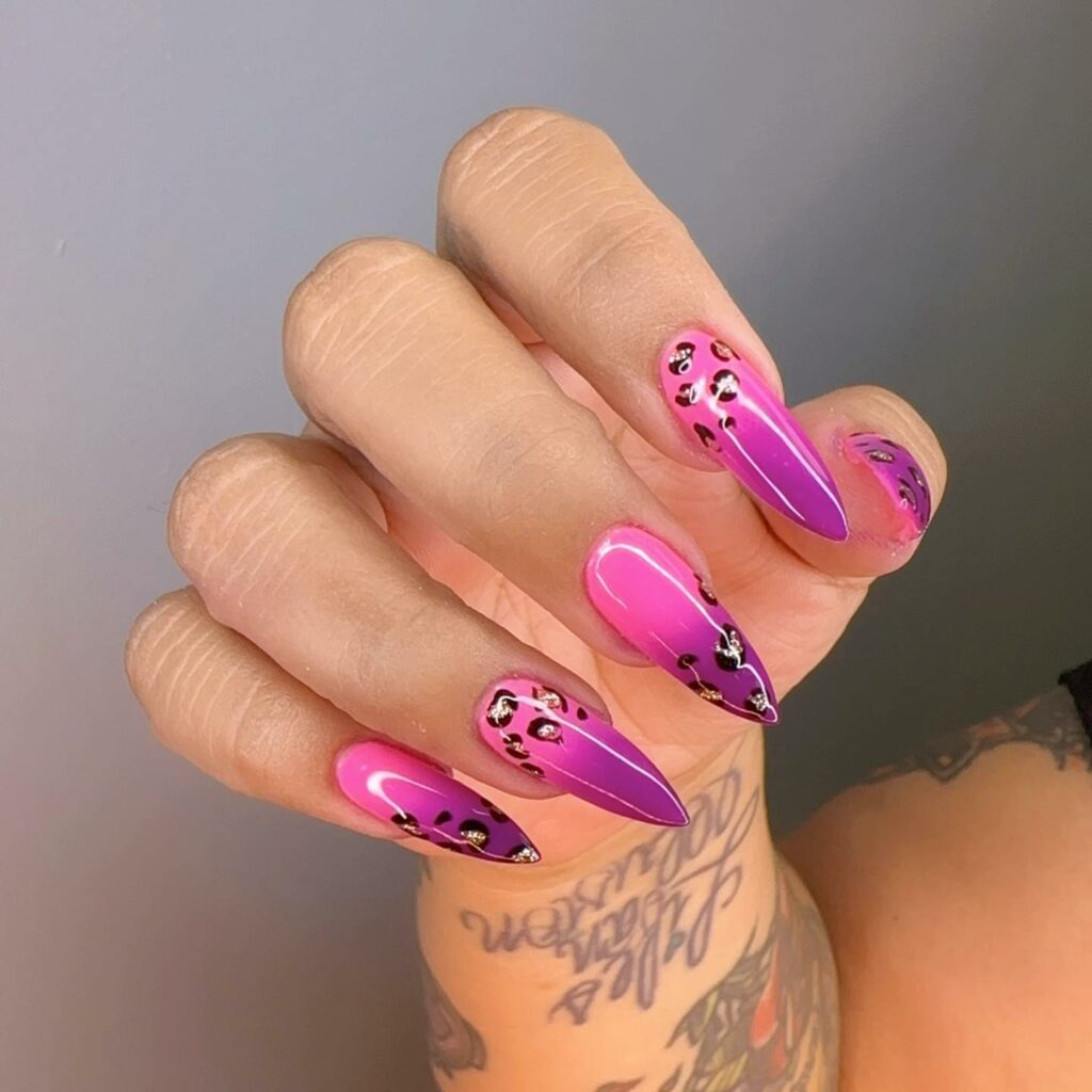 30 Latest Pink And Purple Nail Designs To Try In 2024! 35 Pink And Purple Stiletto Nails With Cheetah Design