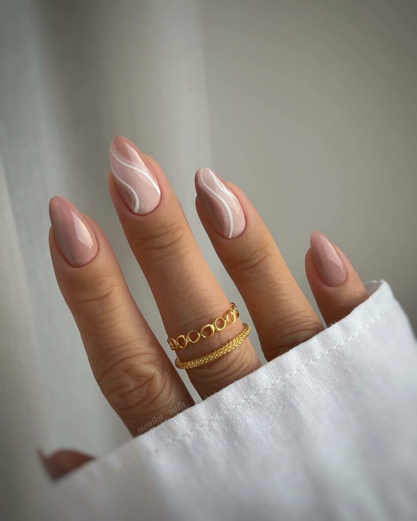 Find Your Style with 28 Beige Nail Designs of 2024 10 Beige Nails With Black Waves