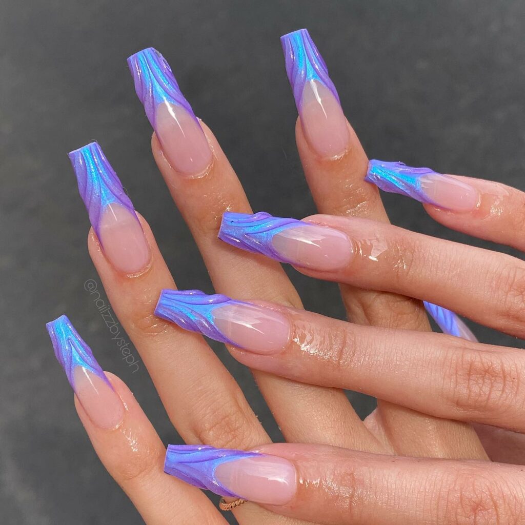 Explore 30 Purple Coffin Nail Designs in 2024 24 Purple Coffin Nail With 3D Designs On Tips
