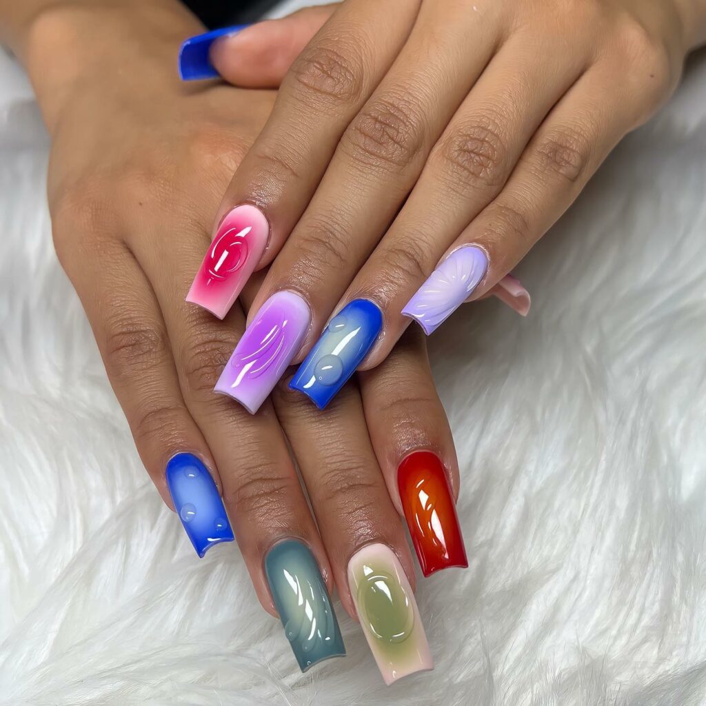 35 Latest Medium Square Nail Ideas To Try In 2024! 37 Colorful Aura Medium Square Nails With 3D Design