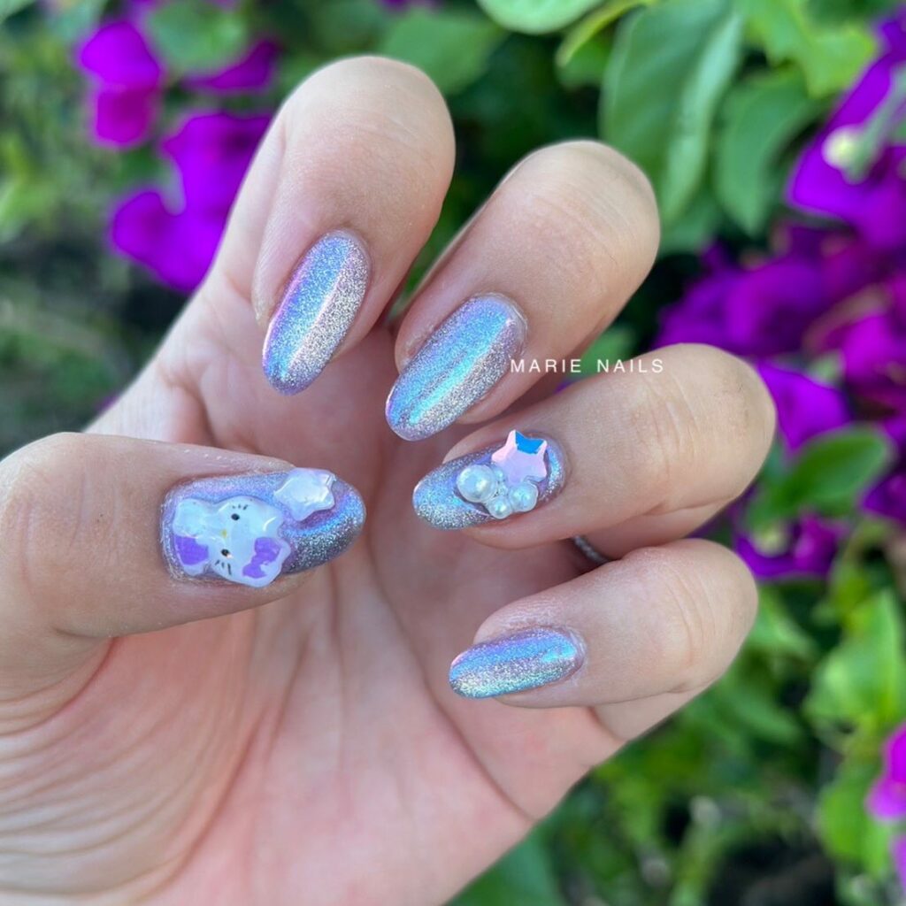 Shimmer with 30 Holographic Nail Designs in 2024 39 Holographic Nail With Hello Kitty