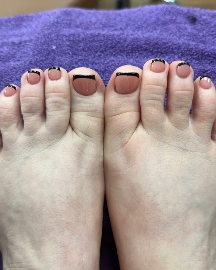 50 LATEST BLACK FRENCH PEDICURE IDEAS TO TRY IN 2024! 39 Black French Pedicure With Skin Tone Color On Base