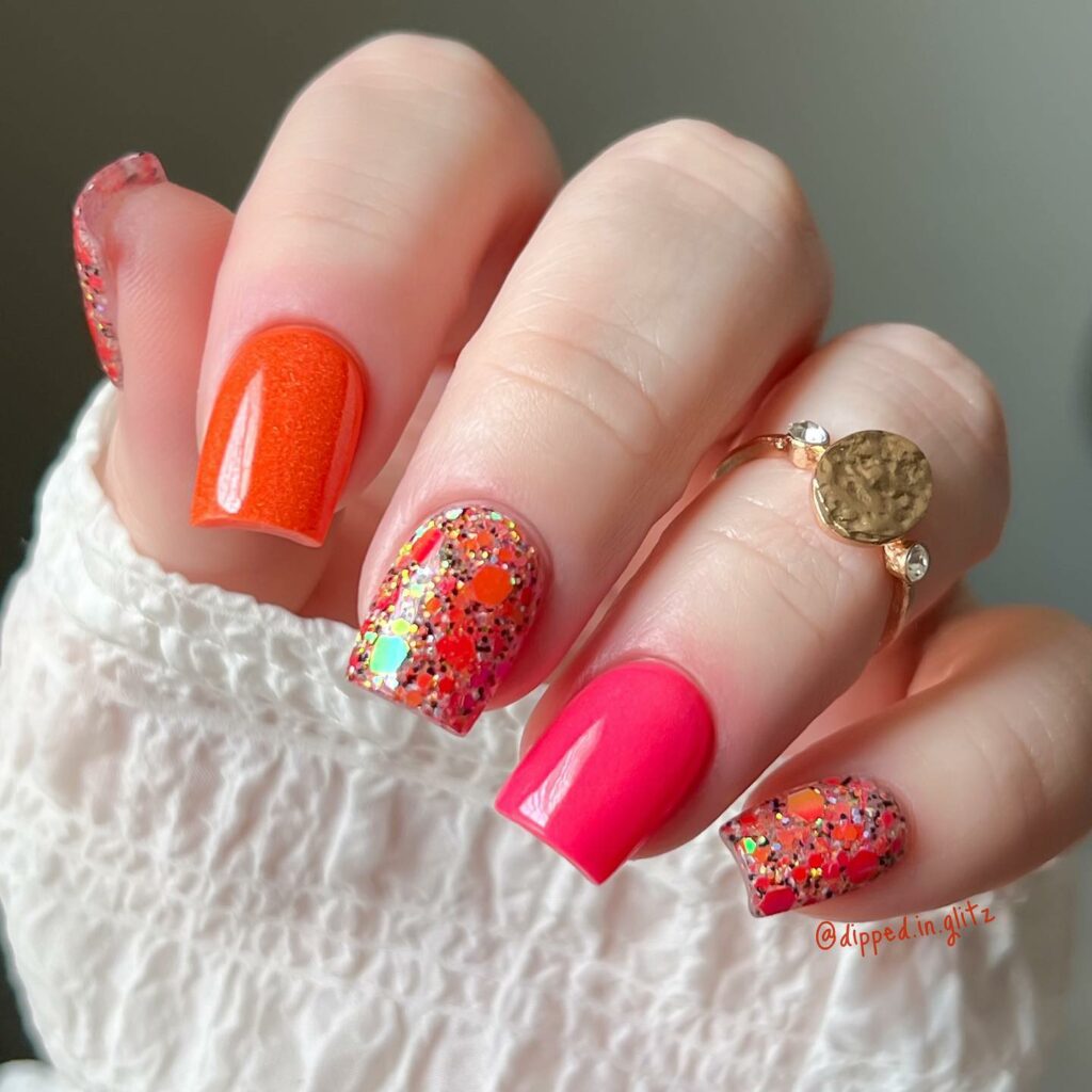 Feel Vibrant with 30 Pink And Orange Nail Designs in 2024 42 Pink And Orange Nails With Glitter
