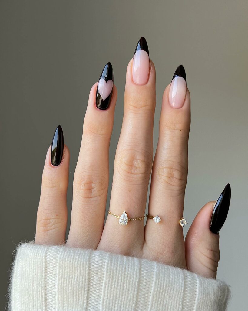 30 Latest Heart Nails Ideas To Try In 2024! 24 Heart Design On Black French Nails