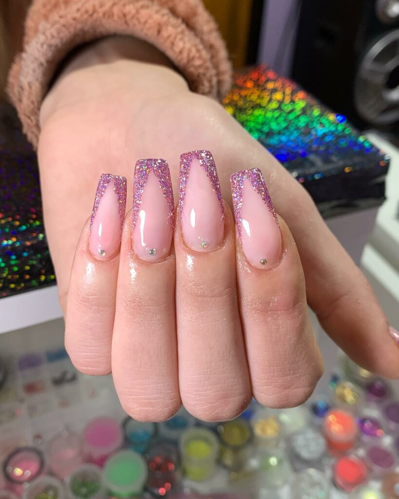 Explore 30 Purple Coffin Nail Designs in 2024 34 Glittery V French Tips Purple Coffin Nail