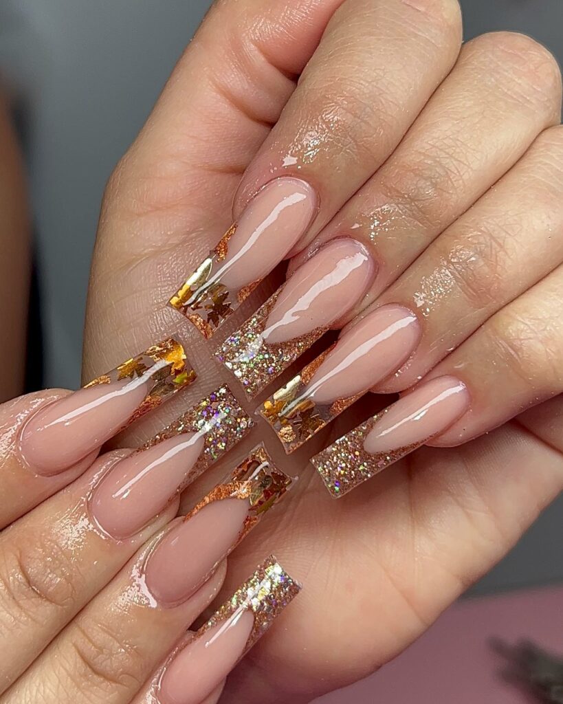 50 Latest V French Tip Coffin Nail Designs To Try In 2024! 52 Glitter Tip Coffin Nails