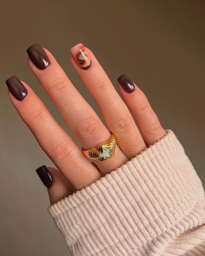 20 Latest Chocolate Glazed Donut Nail Ideas To Try In 2024! 20 Chocolate Glazed Accent Nails