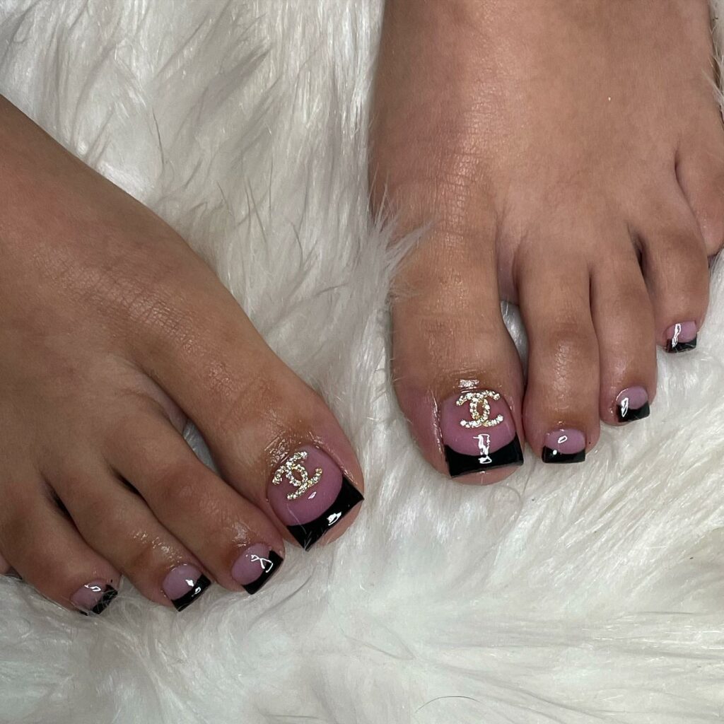 50 LATEST BLACK FRENCH PEDICURE IDEAS TO TRY IN 2024! 59 Black French Pedicure With ' Channel ' Logo