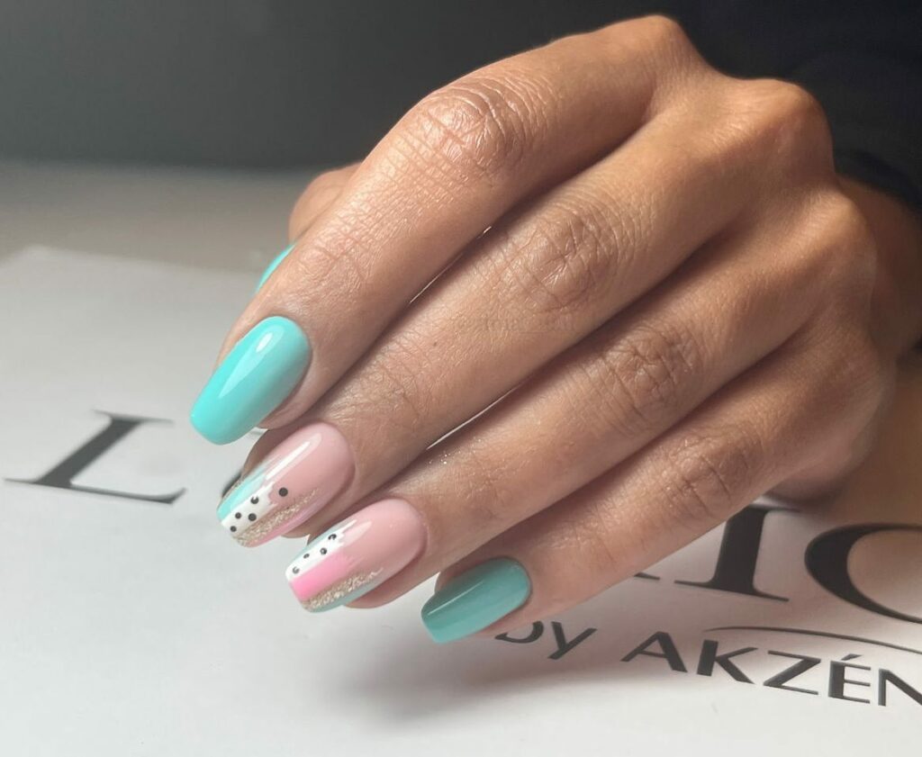 Dive into 60 Turquoise Nail Designs of 2024 51 White And Blue Summer Nails