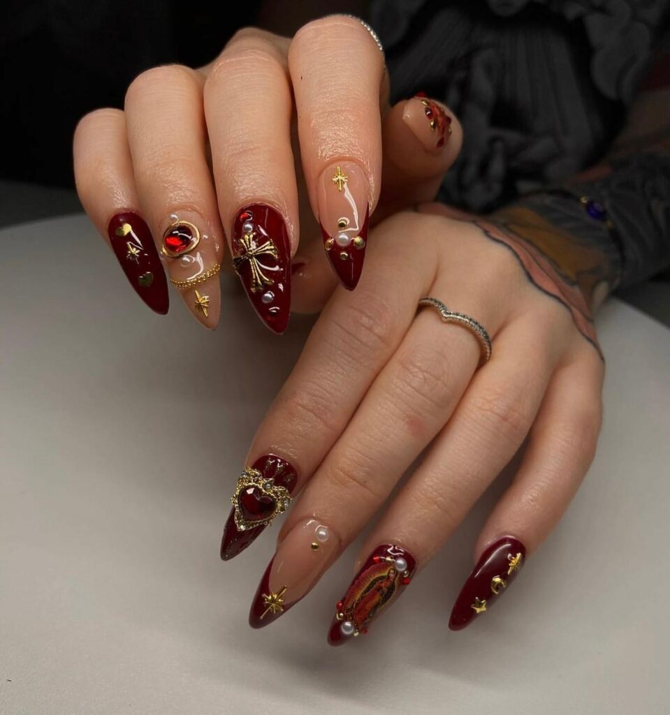 45 Latest Nails With Rhinestones Designs To Try In 2024! 41 Elegant Burgundy Nails