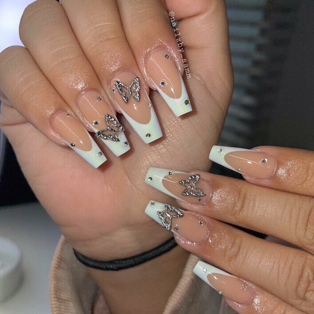 50 Latest V French Tip Coffin Nail Designs To Try In 2024! 50 French Tips with Butterflies