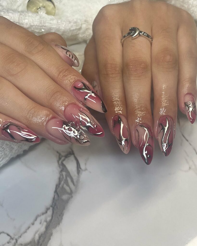 Discover 35 Pink Marble Nail Designs of 2024 40 Silver Chrome Accents