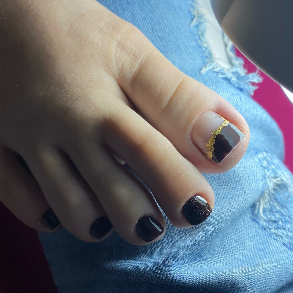 22 Latest Black Pedicure Ideas To Try In 2024! 14 Foil Frenzy & Confetti Carnival