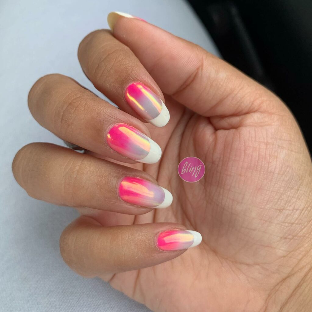 20 Latest Short Ombre Nail Ideas To Try In 2024! 21 Chrome Pink Short Ombre Nails With White French Tips