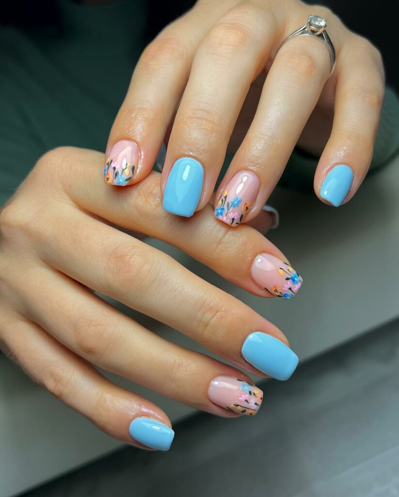 20 Latest Short Spring Nail Designs To Try In 2024! 12 Blue Square Short Spring Nails