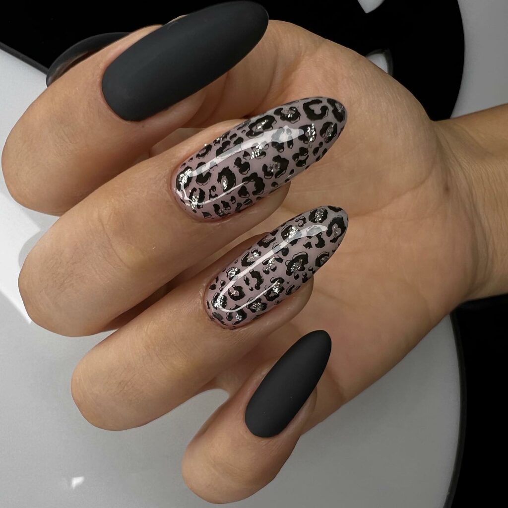 35 Latest Black Matte Nail Designs To Try In 2024! 11 Leopard Love