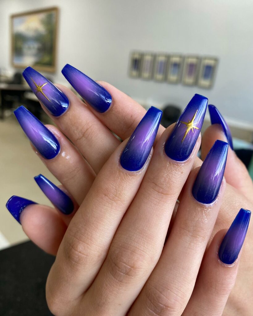 20 Latest Royal Blue Ombre Nail Designs To Try In 2024! 11 Royal Blue Aura Ombre Nails