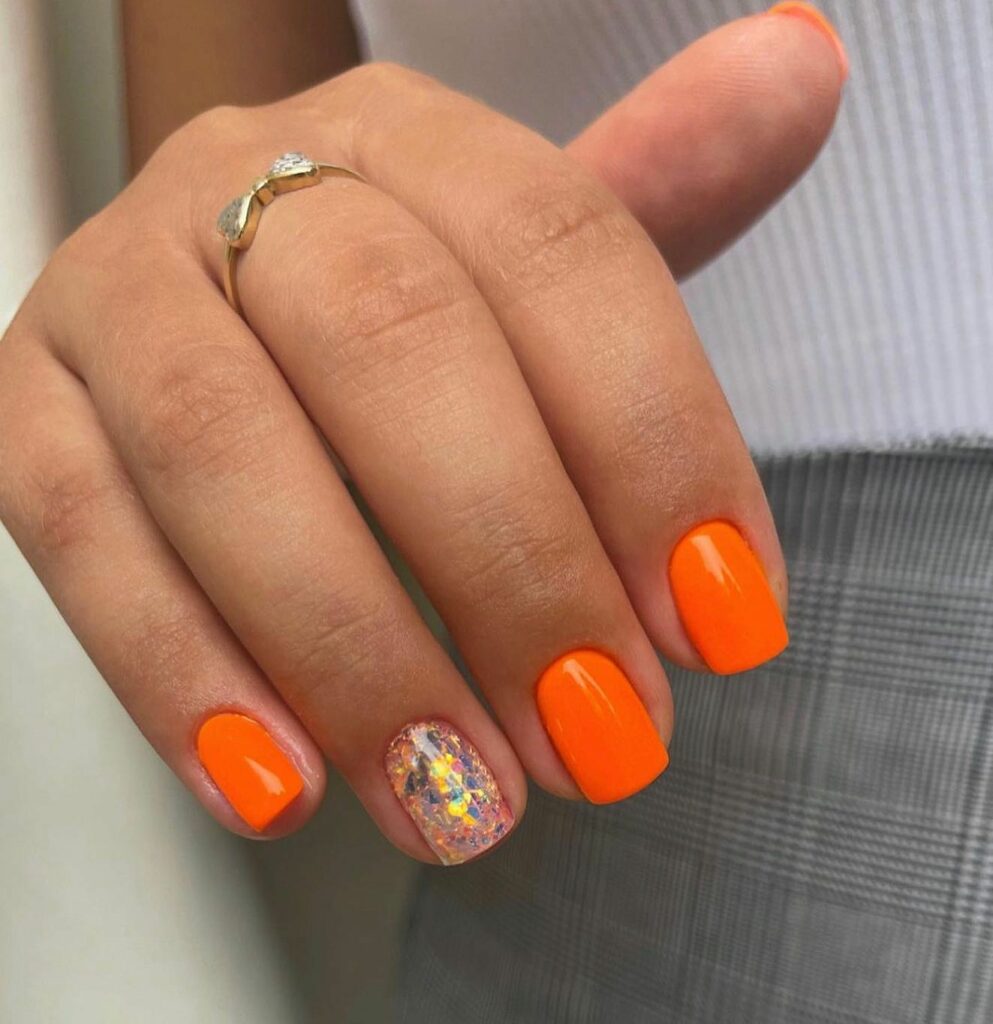 20 Latest Orange And Blue Nail Ideas To Try In 2024! 17 Short Neon Orange Nails