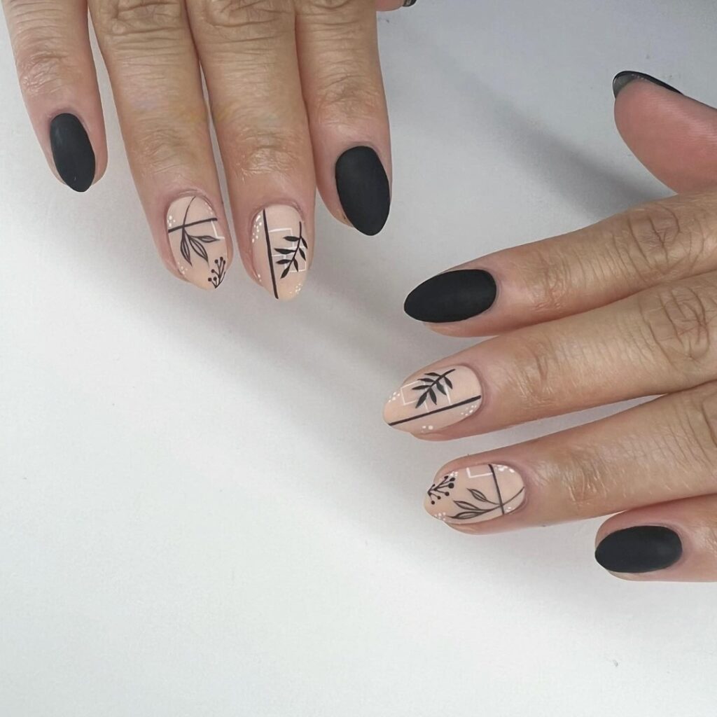 Find Your Style with 28 Beige Nail Designs of 2024 21 Short Matte Nails With Black Nail Art