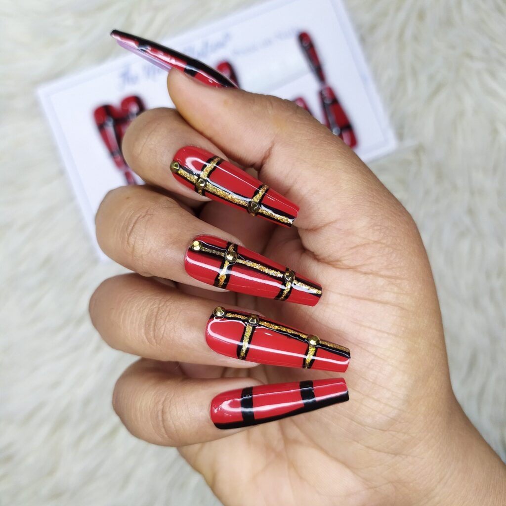 Go Bold with 40 Red Coffin Nail Designs in 2024 40 Red Coffin Nail With Checkered Pattern