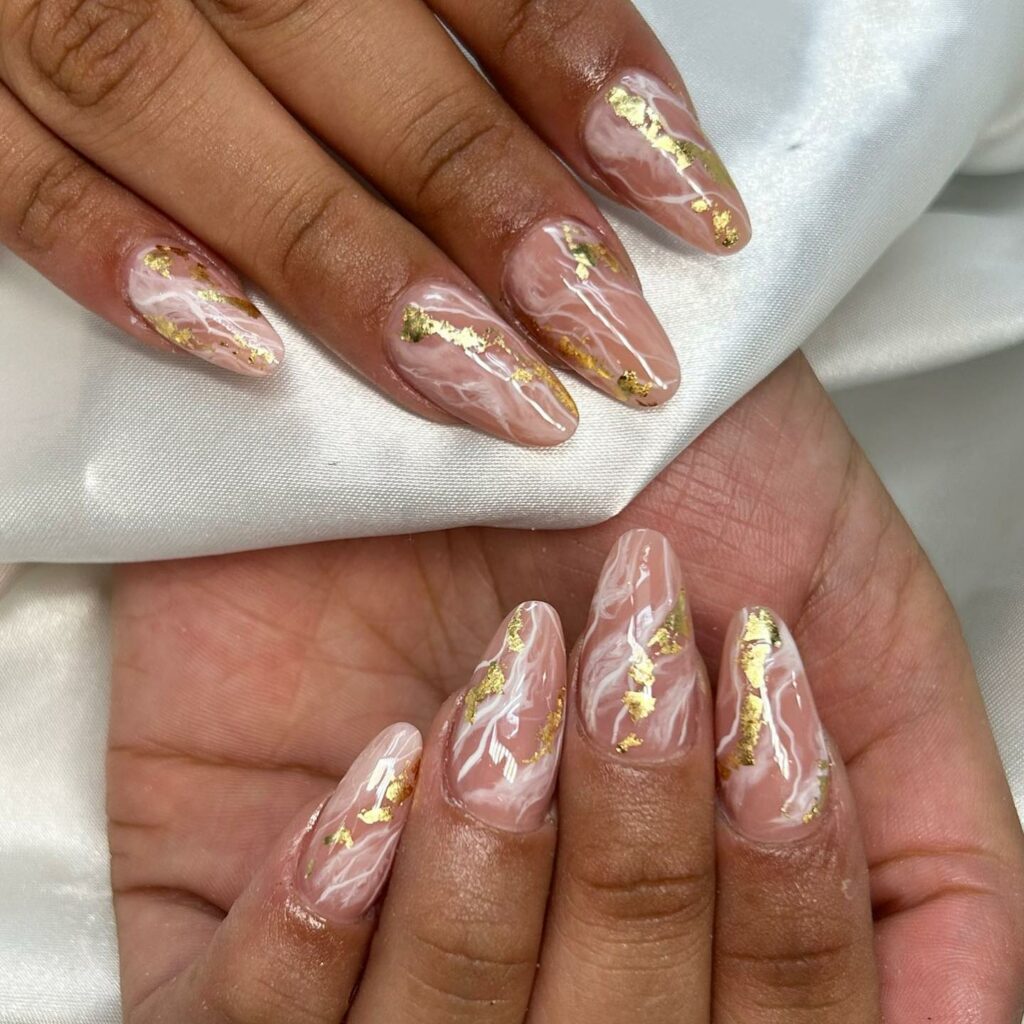 Discover 35 Pink Marble Nail Designs of 2024 18 Rose Quartz With Gold Foil