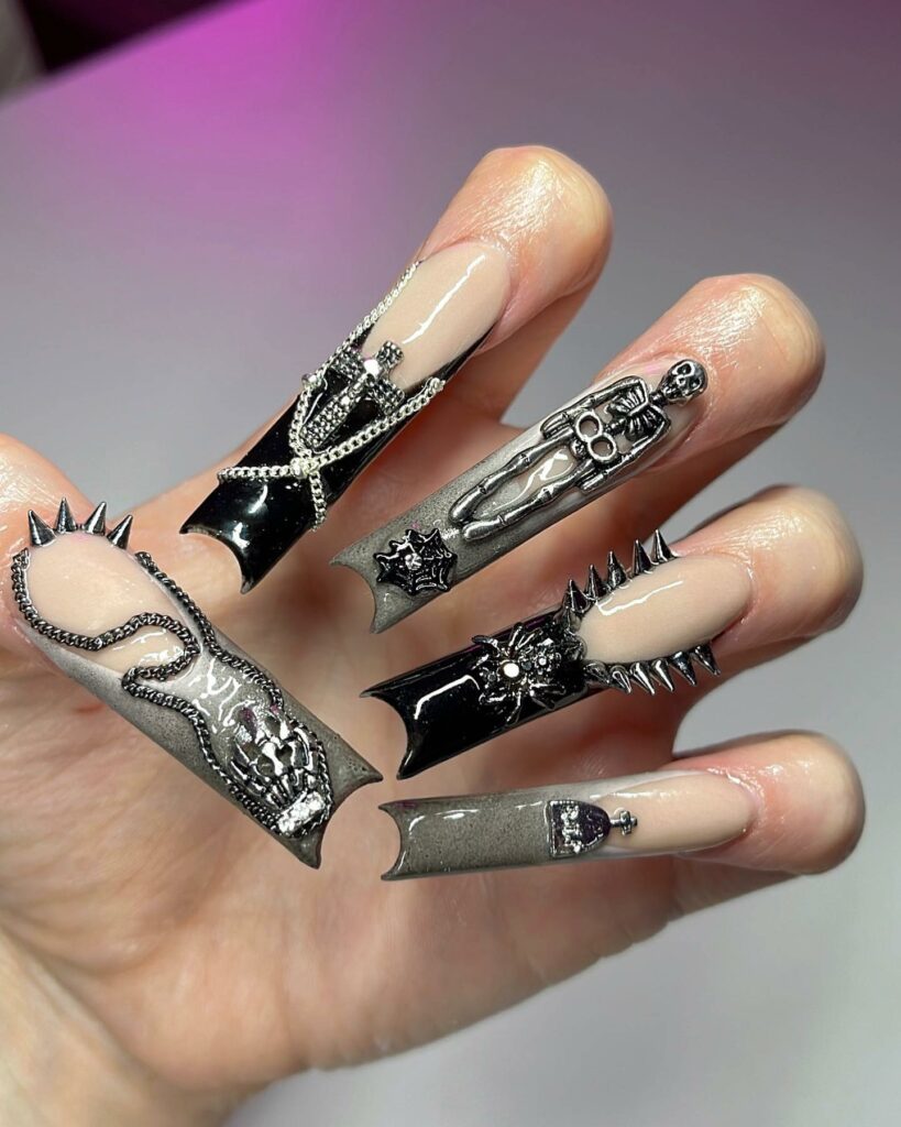25 Latest Gothic Nail Ideas To Try In 2024! 30 Long Gothic Nails With Spooky Metal Design