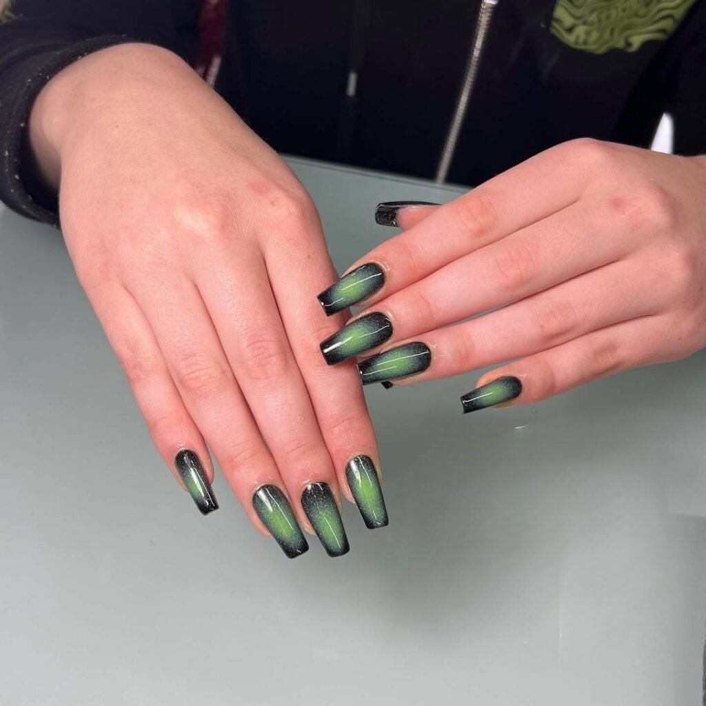 Get Edgy with 30 Green And Black Nail Designs in 2024 26 Green And Black Aura Coffin Nails