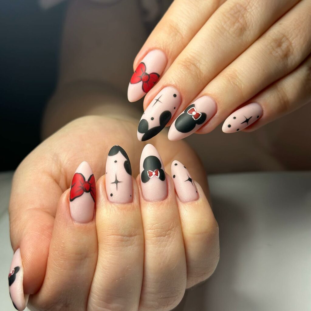 50 Latest Disney Nails Ideas To Try In 2024! 43 Matte Almond Minnie Mouse Nails