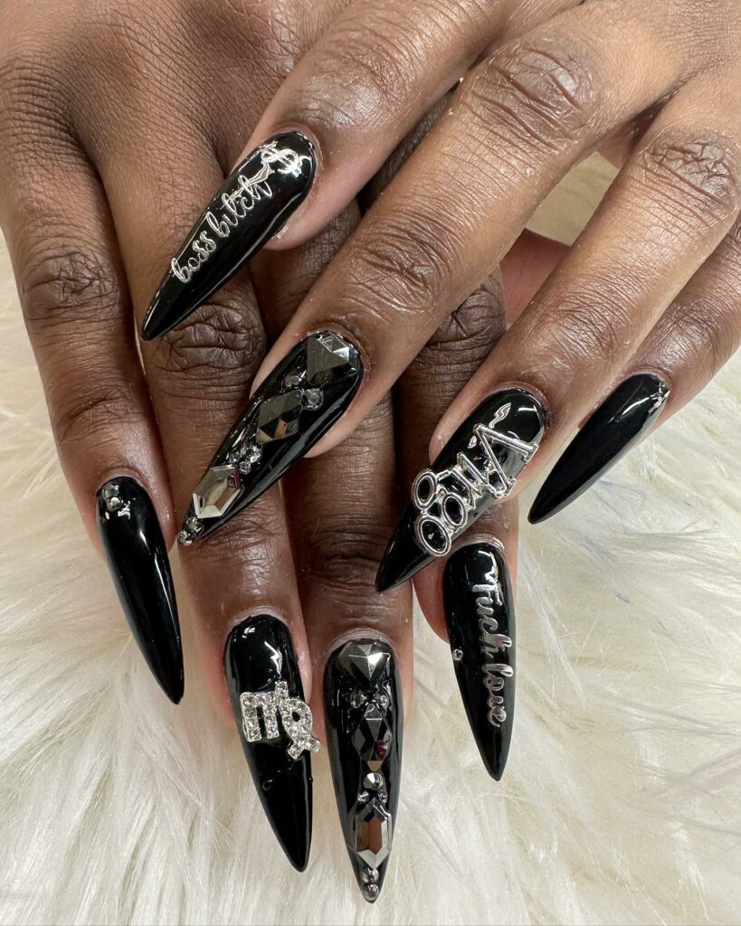 40 Latest Black Stiletto Nail Ideas To Try In 2024! 35 Gothic Black Stiletto Nails
