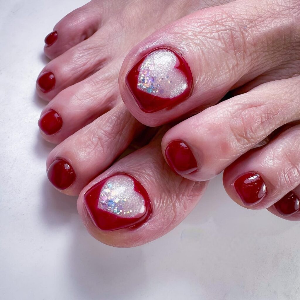 Get Playful with 30 Heart Toenail Pedicure Ideas for 2024 21 Huge Glittery Heart Nail Art