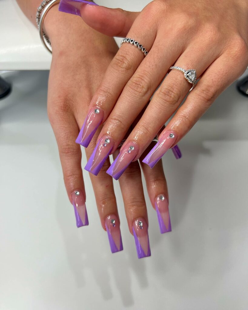 50 Latest V French Tip Coffin Nail Designs To Try In 2024! 46 Spring Vibes With Lavender