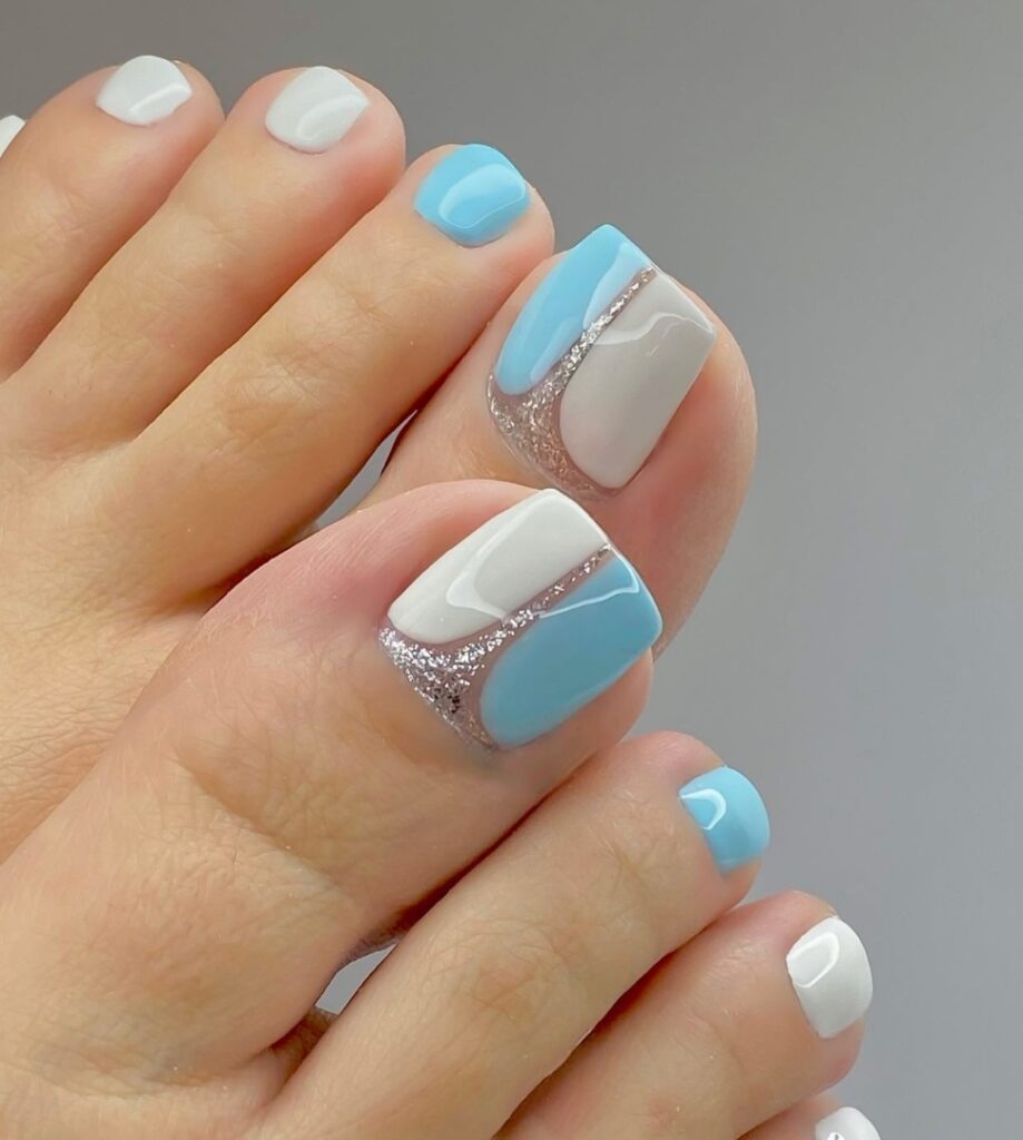 Indulge in 30 Baby Blue Toenail Pedicure Ideas for 2024 38 Half White And Half Baby Blue Nail
