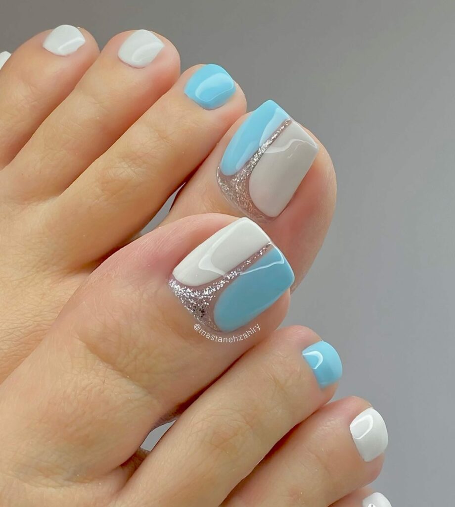 30 Light Blue Pedicure Ideas to Try in 2024 39 Combination Of Blue, White And Silver