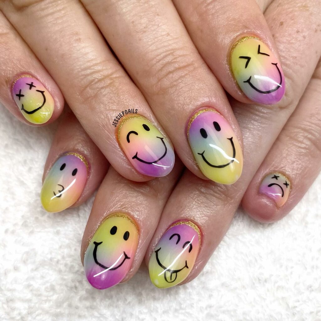 Show Off 25 Smiley Face Nail Designs in 2024 17 Tie-Dye Smileys