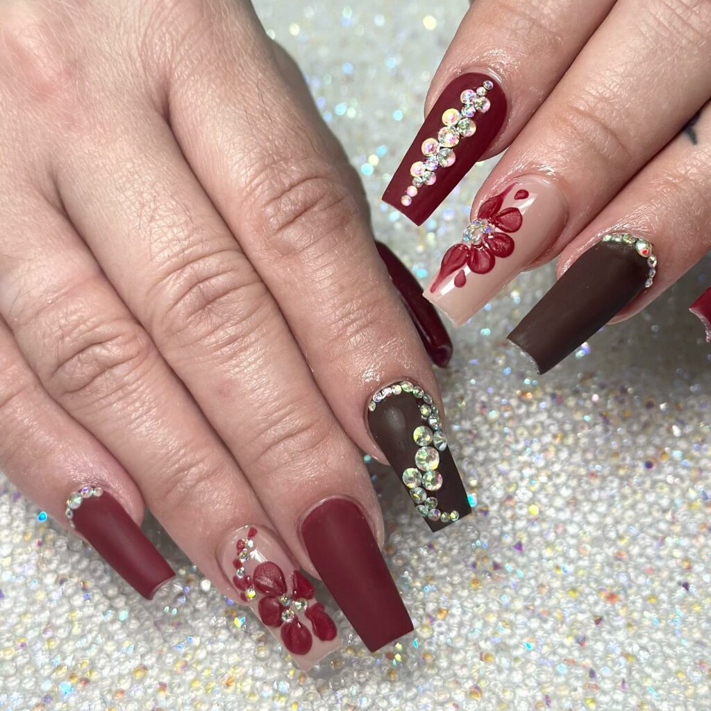 45 Latest Nails With Rhinestones Designs To Try In 2024! 40 Matte Coffin Nails With Rhinestones