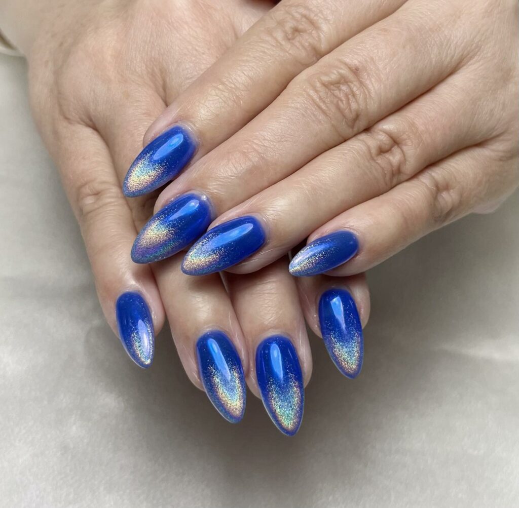 Shimmer with 30 Holographic Nail Designs in 2024 29 Blue Almond Holographic Nail