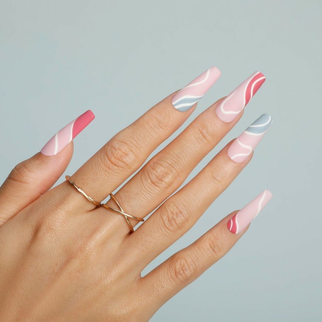 Get Swirly with 35 Swirl Nails Ideas for 2024 35 Matte Pink Nails with White Swirls