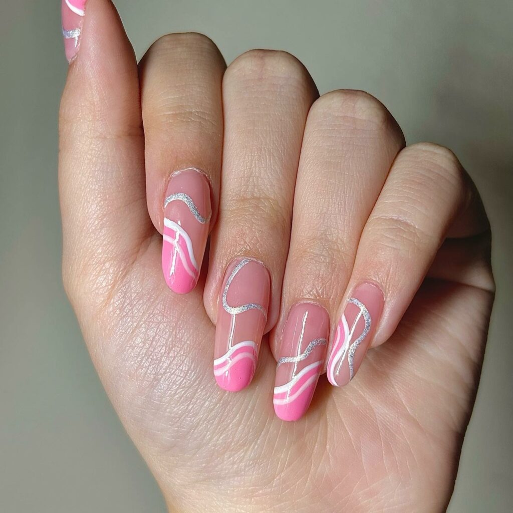 Get Swirly with 35 Swirl Nails Ideas for 2024 25 Round Nails With White And Pink Swirls
