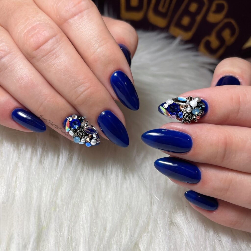 35 Latest Dark Blue Nail Designs To Try In 2024! 28 Rhinestone Dark Blue Nails
