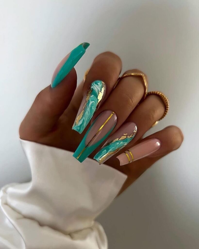 Dive into 60 Turquoise Nail Designs of 2024 10 Sky Blue Coffin Nails