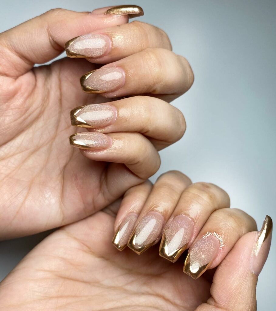Try 50 Coffin French Tip Nail Designs in 2024 46 Metallic French Tips