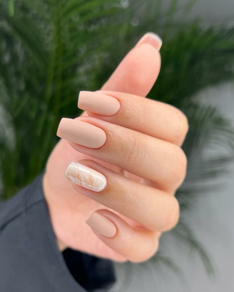 Find Your Style with 28 Beige Nail Designs of 2024 19 Matte Nails With White Marble