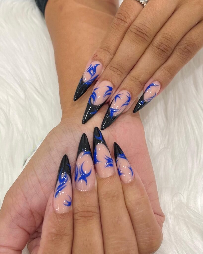 40 Latest Black Stiletto Nail Ideas To Try In 2024! 33 Black and Blue Stilettos