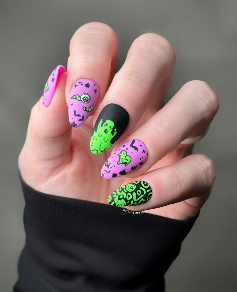 20 Latest Pink And Green Nail Ideas To Try In 2024! 14 Halloween-Inspired Pink And Green Matte Nails