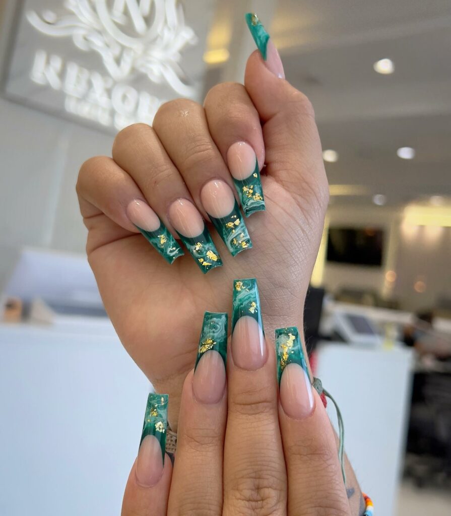 33 Latest Emerald Green and Gold Nail Ideas To Try In 2024! 19 Deep Green Nails with a Heart of Gold