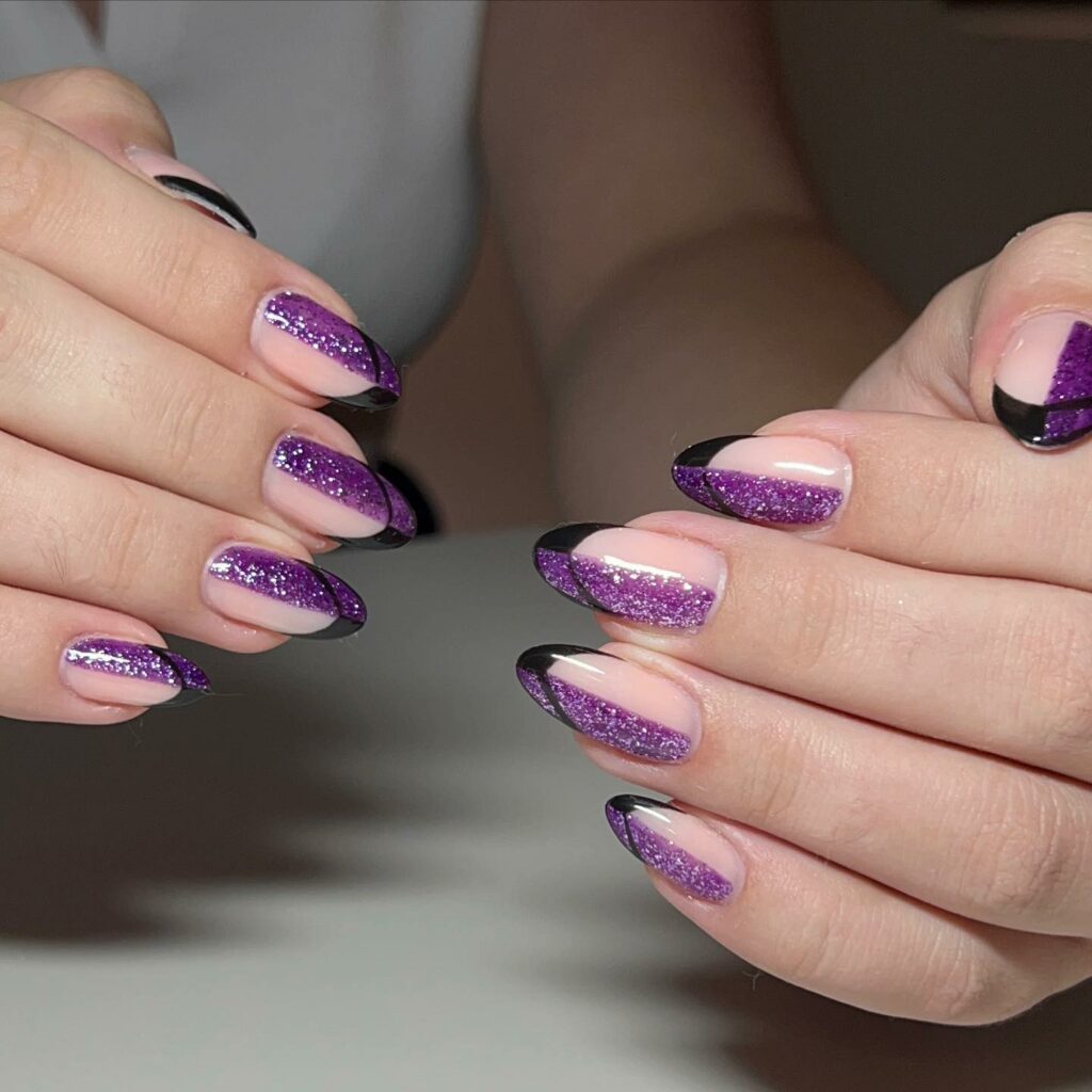 Sparkle with 35 Dark Purple Nails & Glitter in 2024 31 Glitter Meets French Sophistication
