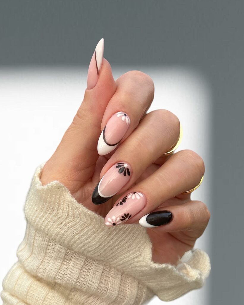 40 Latest Trendy Nail Ideas To Try In 2024! 35 Brown And White French Trendy Nails With Daisies